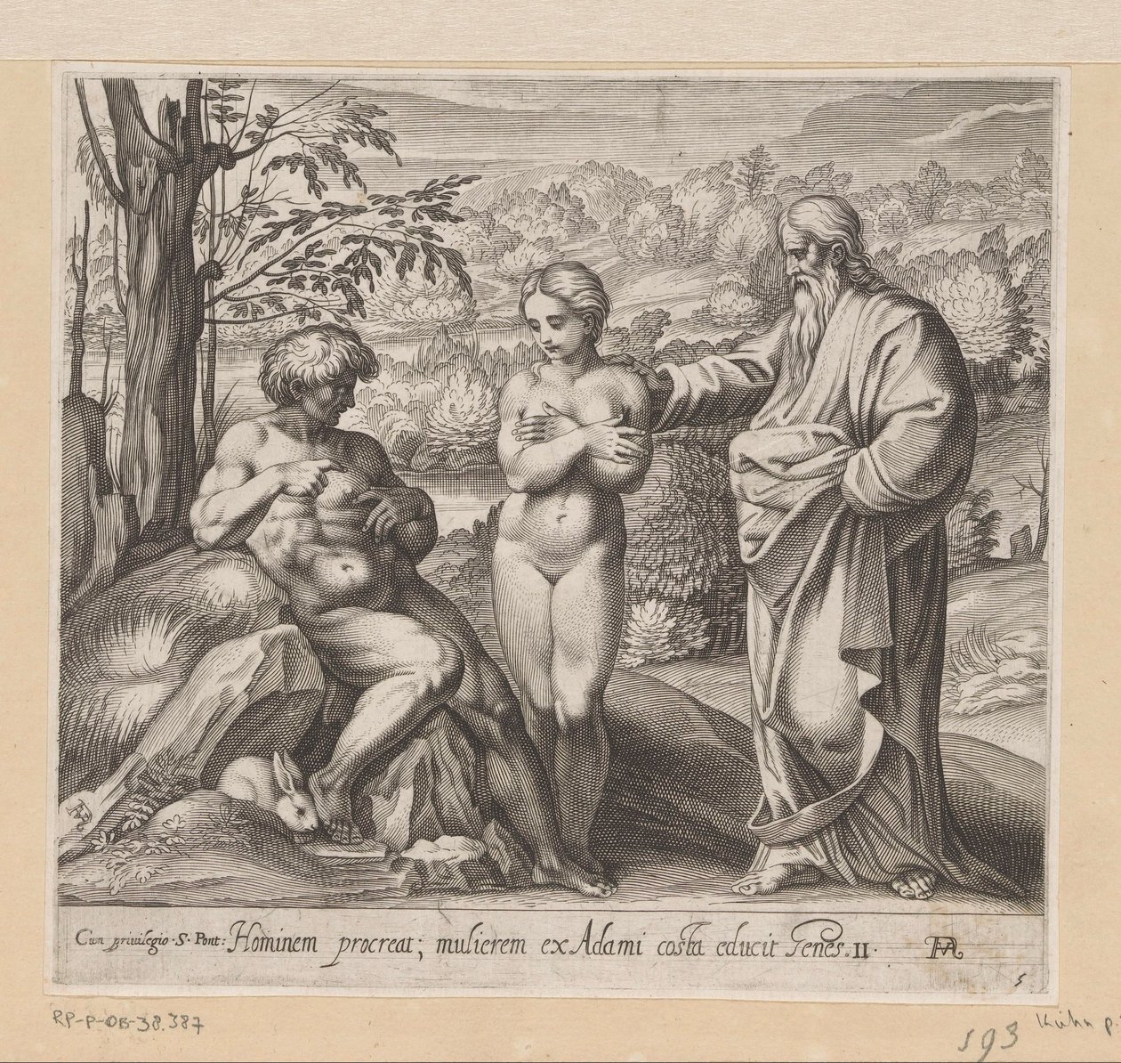 God schept de man en vrouw door Francesco Villamena