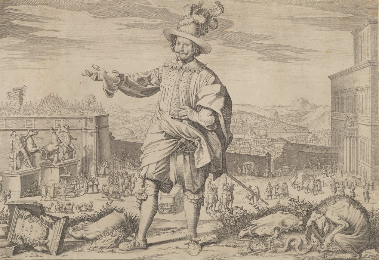 Portret van Ioannes Altus Johann Alten, van de Zwitserse Garde, staand bij het Quirinaal, 1623 door Francesco Villamena