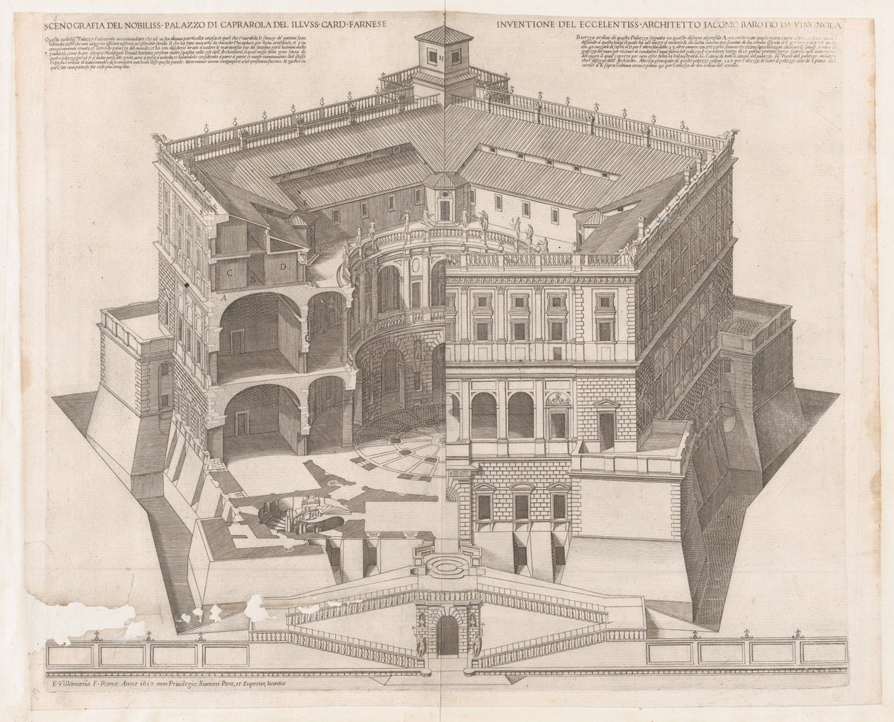 Speculum Romanae Magnificentiae: Farnese Paleis door Francesco Villamena