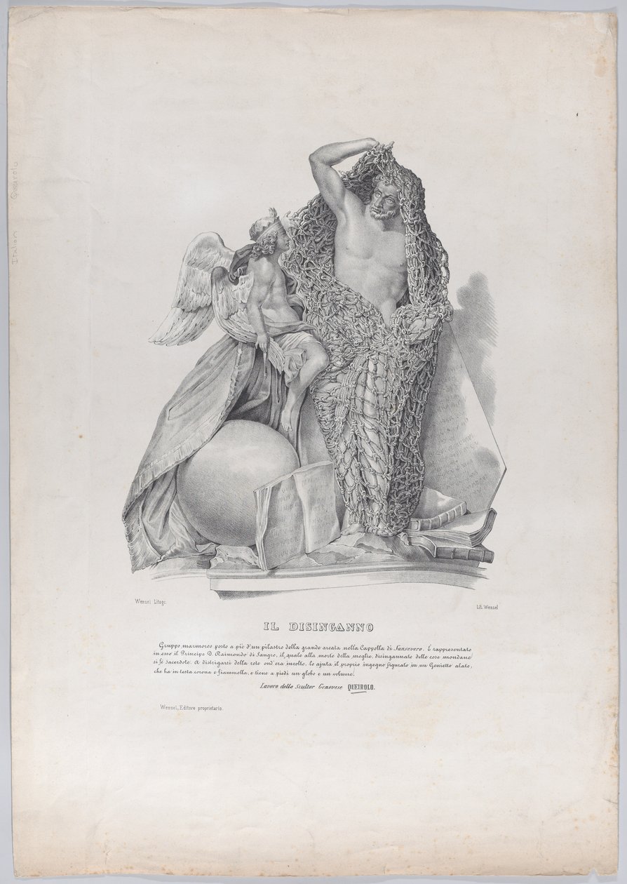 Prins Raimondo di Sangro ontwart zich uit het net van wereldse zorgen, ca. 1840-50 door Francesco Wenzel