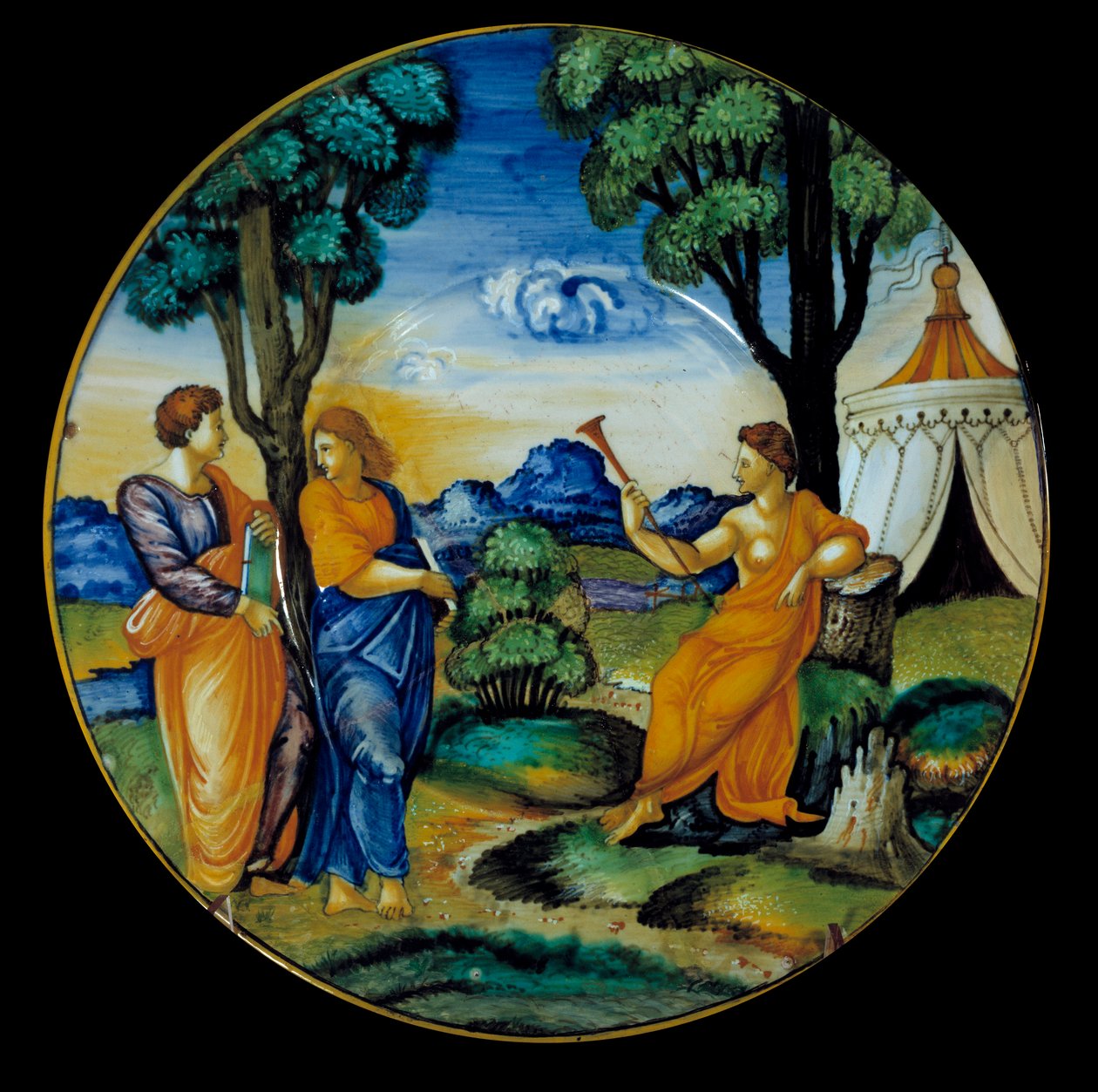 Faience schaal gemaakt door Francesco Xanto Aveli, voorstellende de Parnassus door Francesco Xanto Avelli