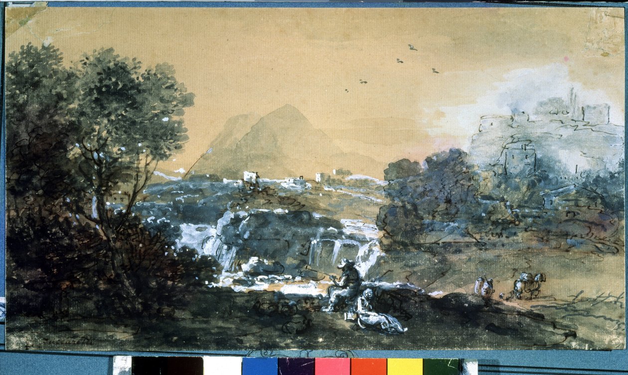 Landschap met waterval. door Francesco Zuccarelli