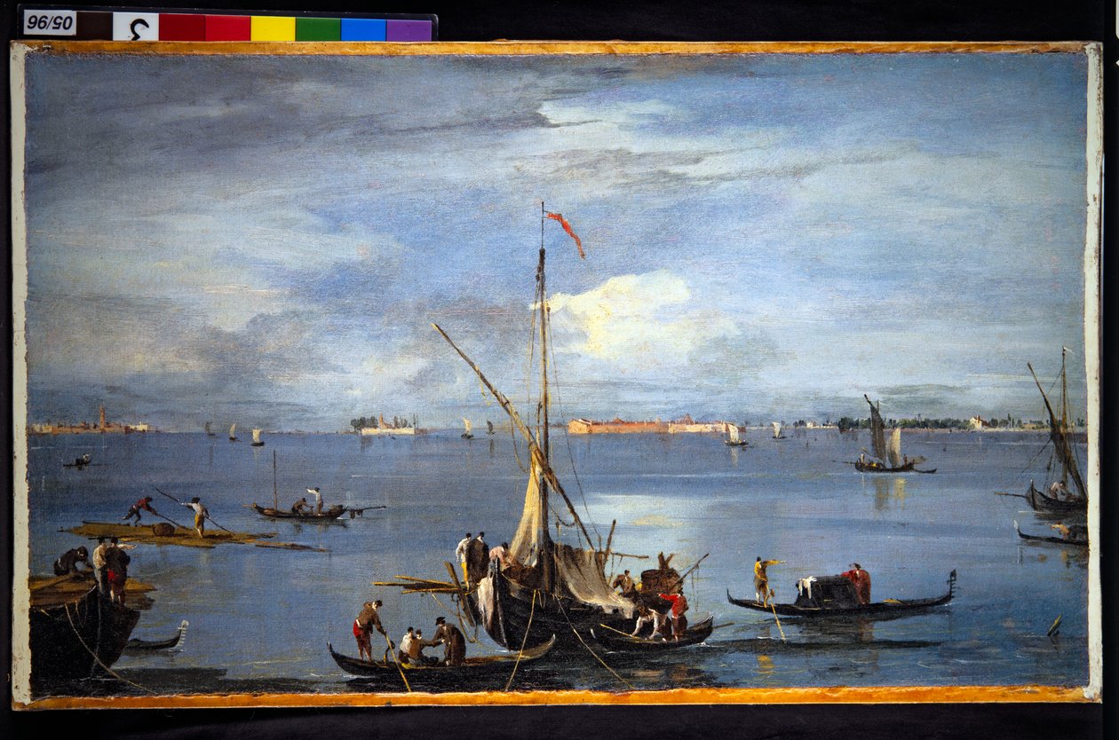 Een uitzicht in de Venetiaanse lagune door Francesco and/or Gian Antonio (1699 1761) Guardi