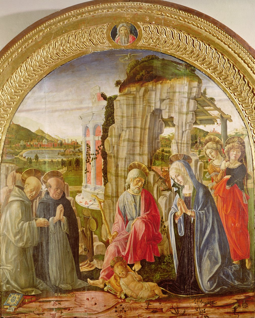 Aanbidding van het Kind door St. Ambrosius en St. Bernardus door Francesco di Giorgio Martini