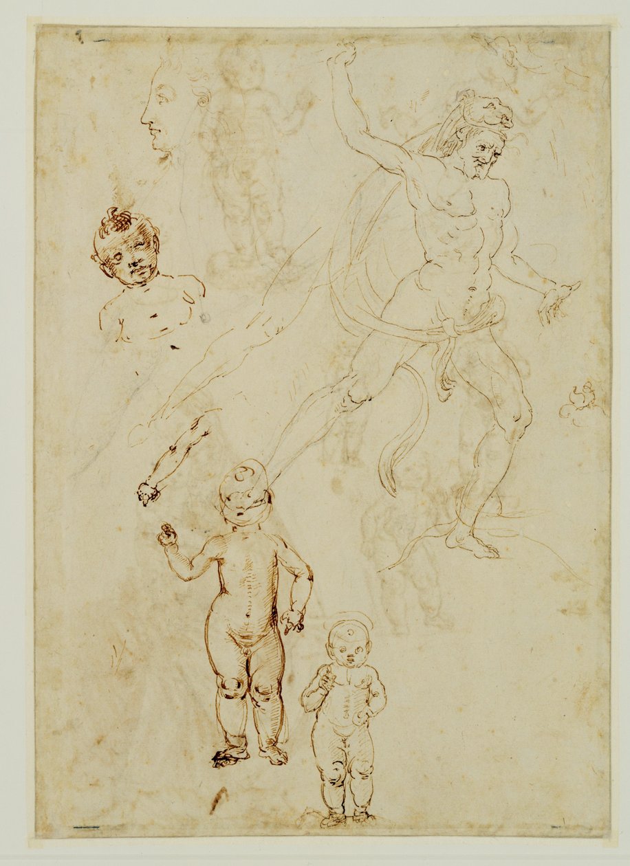 Hercules;drie kinderen;mannelijk hoofd naar links gedraaid ... door Francesco di Simone (attr. to)
