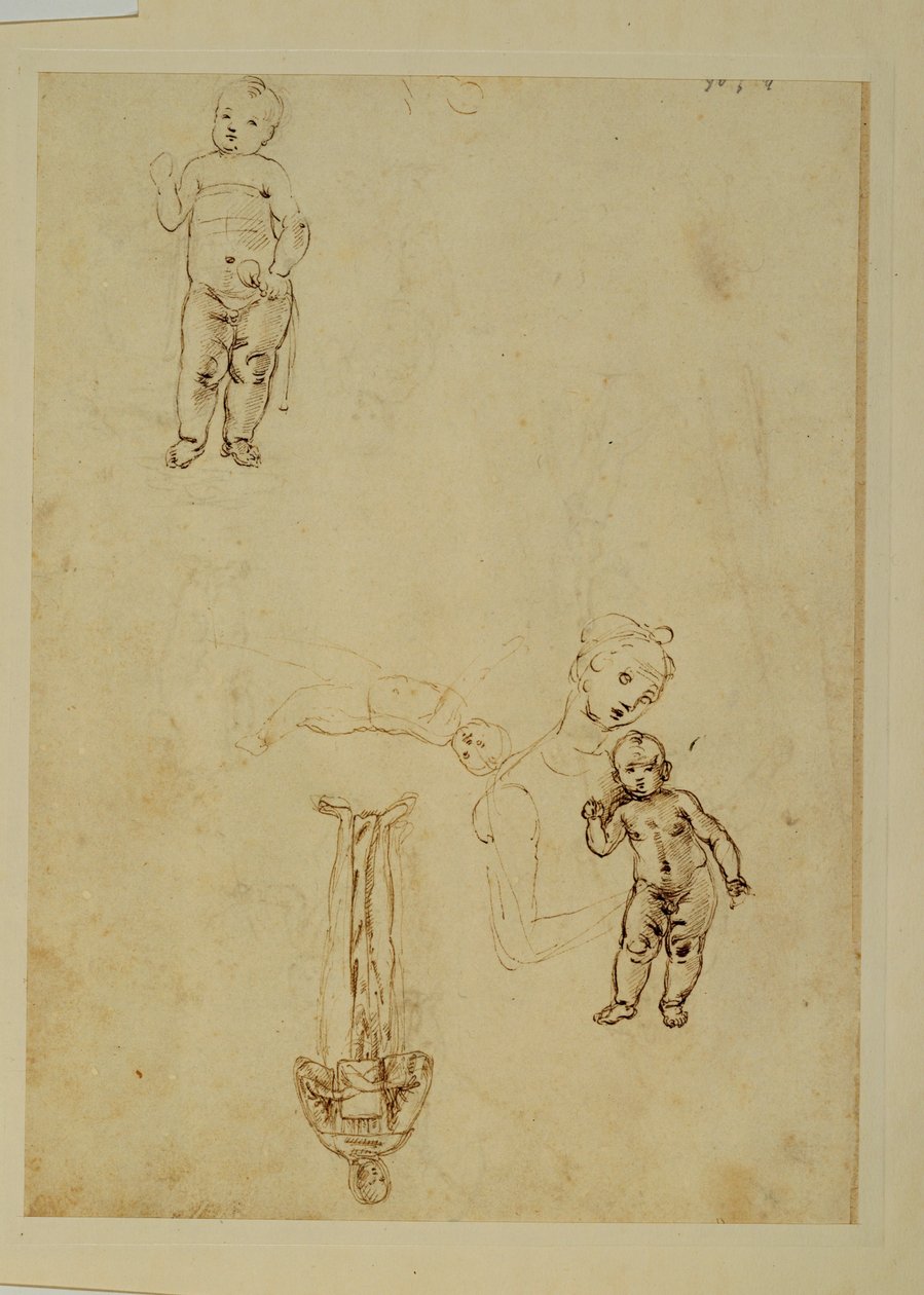 De Maagd en het kindje Jezus; twee kinderen ... door Francesco di Simone (attr. to)