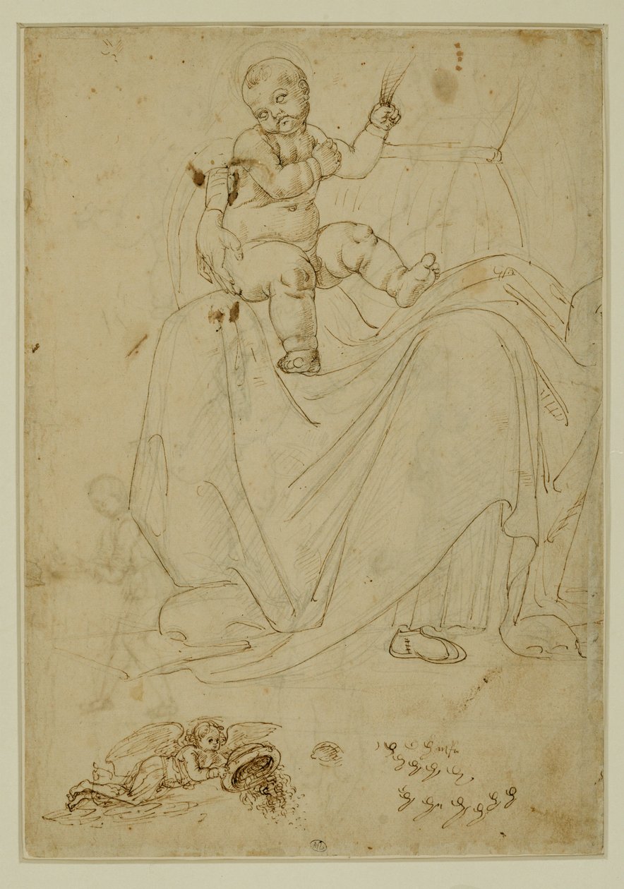 Het kindje Jezus op de knieën van de Maagd ... door Francesco di Simone (attr. to)