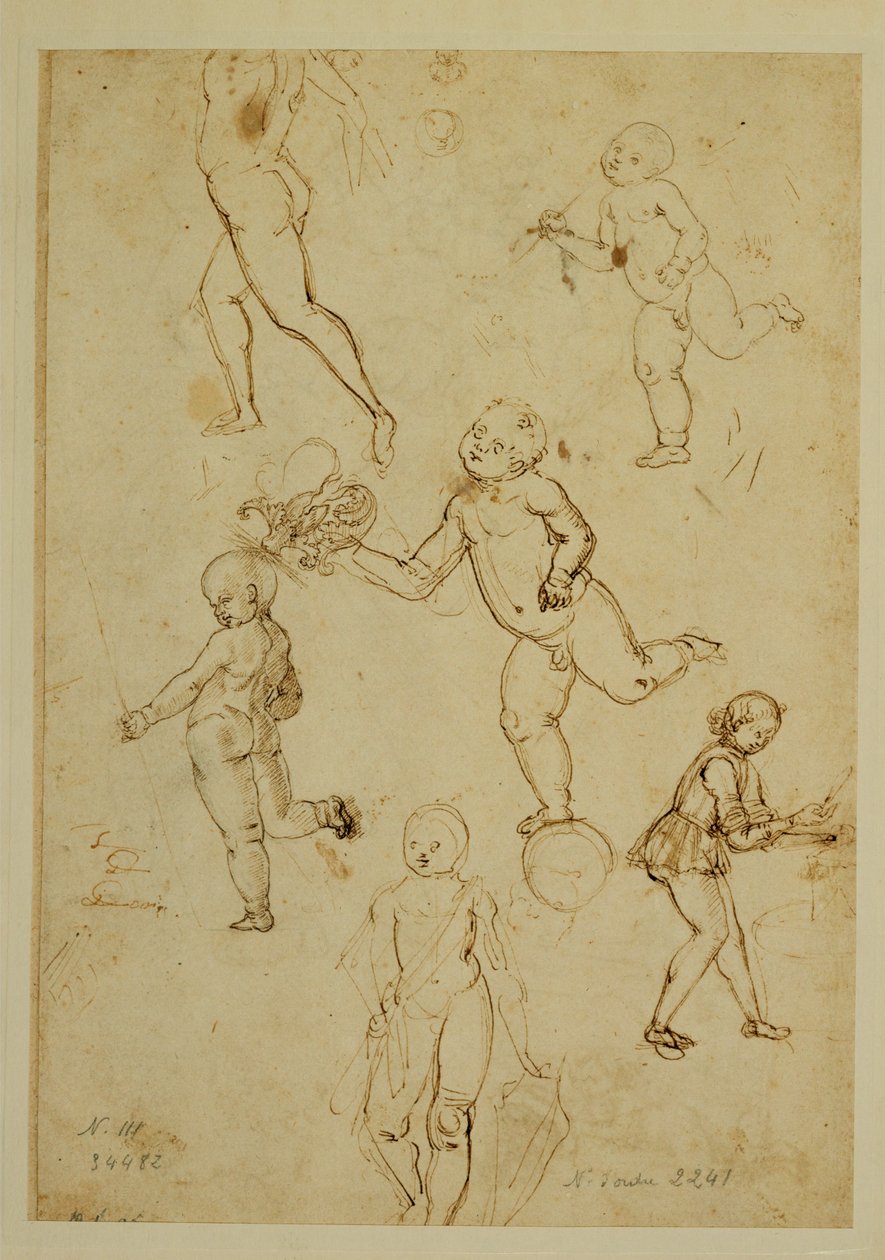 Drie kinderen;een putto ... door Francesco di Simone (attr. to)