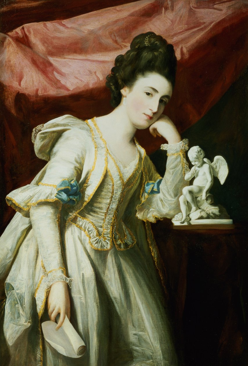 Portret van een dame met een beeldje van Cupido door Francis Cotes