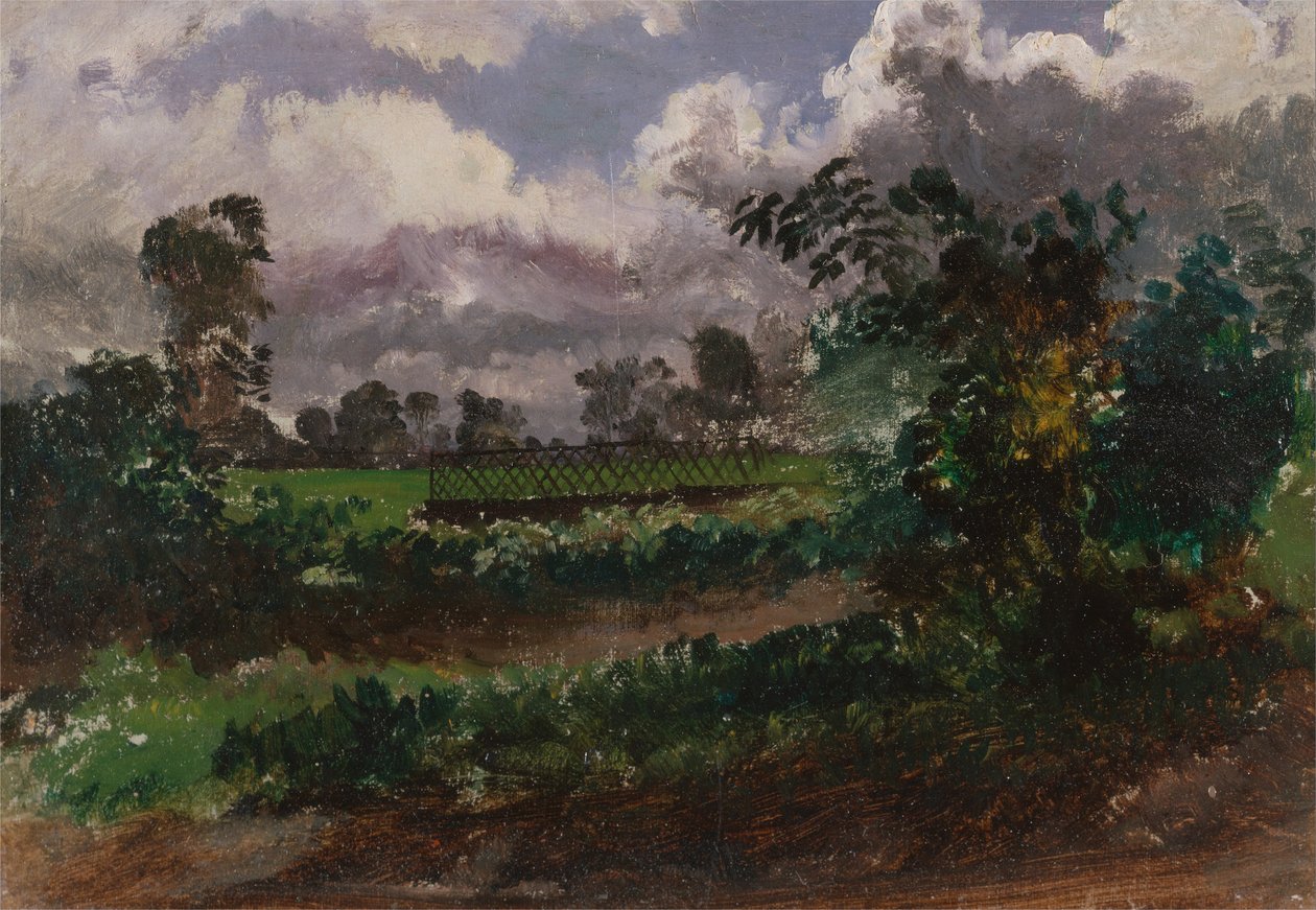 Een uitzicht over de tuin van de kunstenaar vanuit zijn huis in Exmouth, Devonshire door Francis Danby