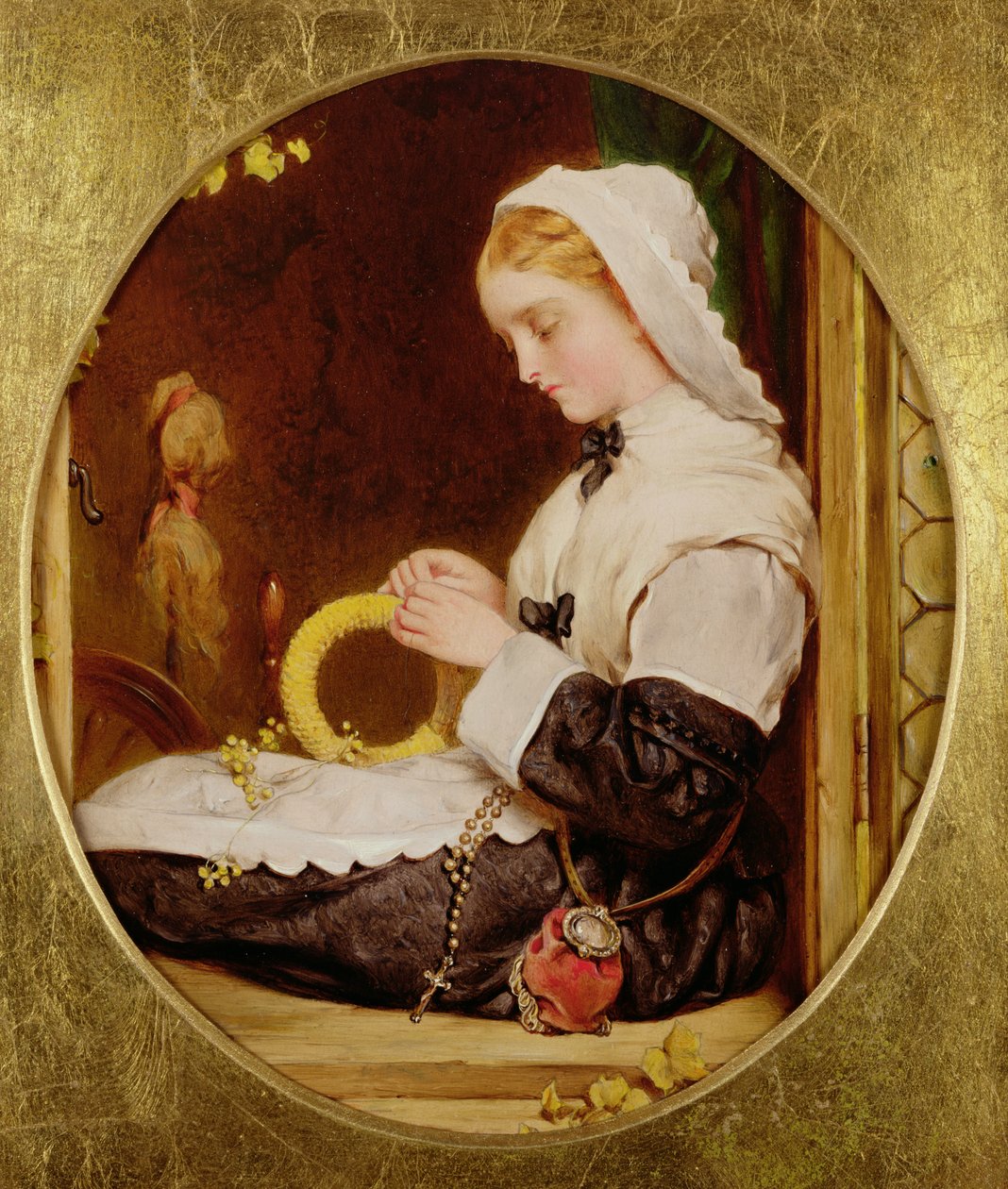 Een Dame die naait bij een raam, 1859 door Francis John Wyburd