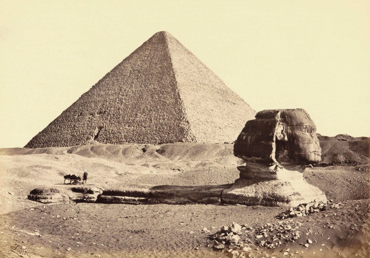 Grote Piramide van Gizeh en Sfinx, Egypte. 19e eeuw. door Francis (after) Frith