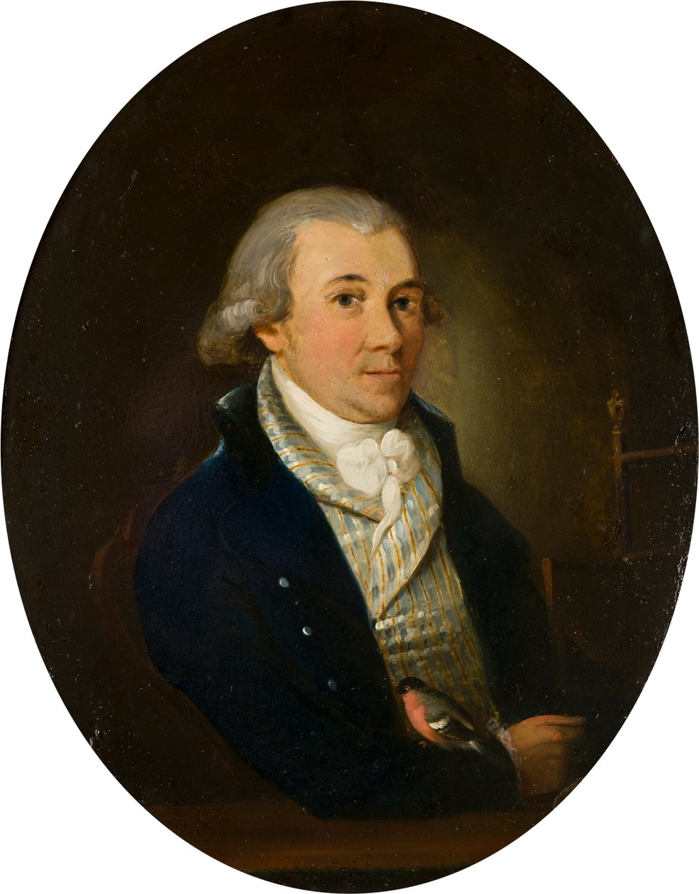 Portret van een heer met een goudvink door Francis (attr. to) Alleyne