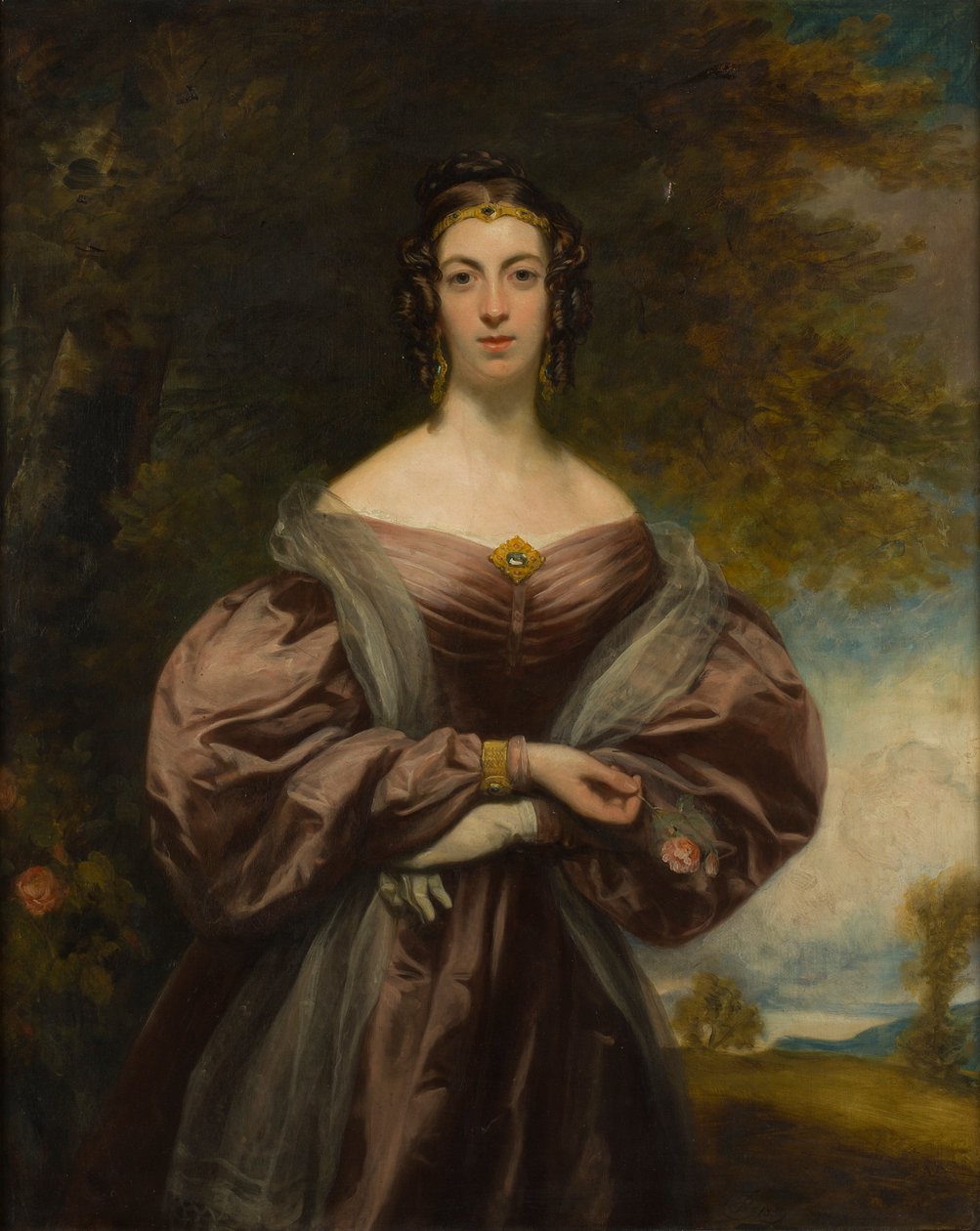 Driekwart Lengte Portret van Jessie Duff met een Roos door Francis (follower of) Grant