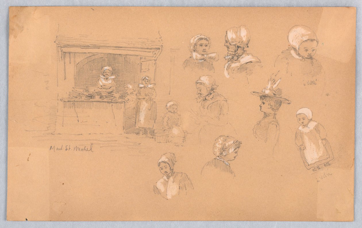 Schetsen van Stadsbewoners in Mont St. Michel en Vitré door Francis Augustus Lathrop