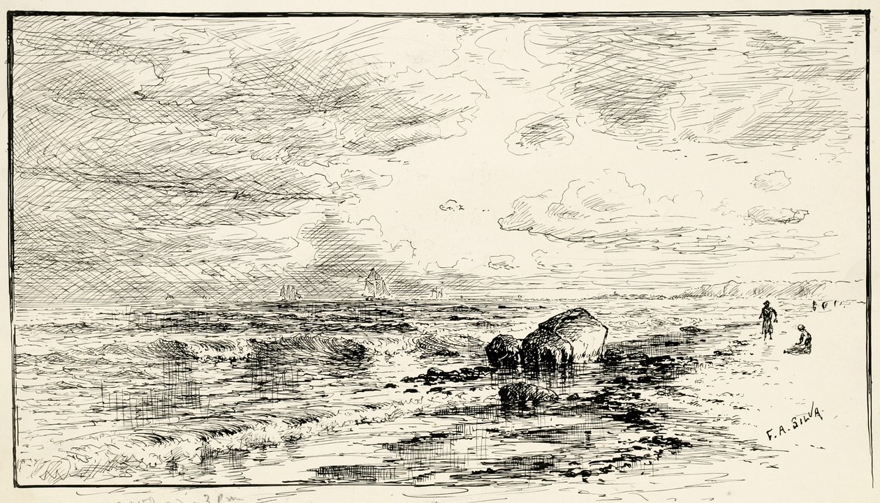 Het strand bij Point Judith, Rhode Island door Francis Augustus Silva