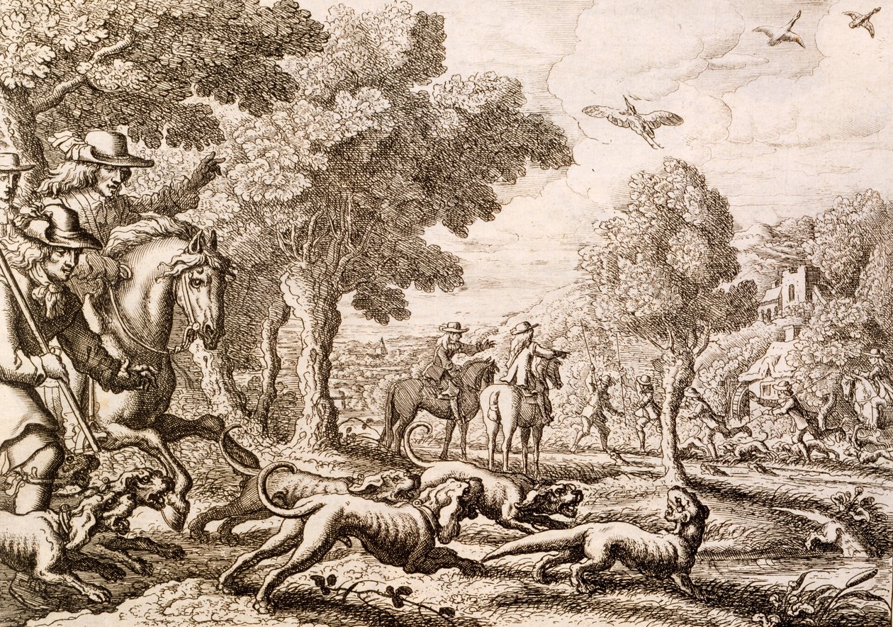 Otterjacht bij een rivier, gegraveerd door Wenceslaus Hollar, 1671 door Francis Barlow