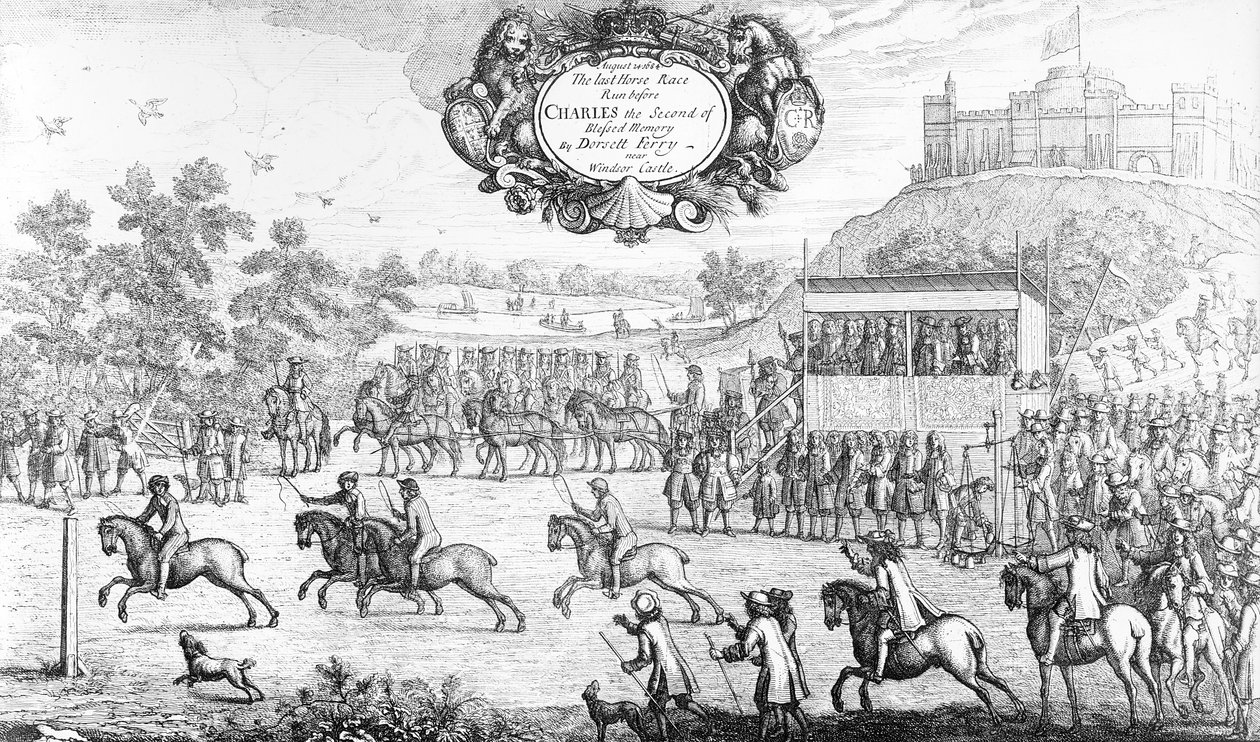 De laatste paardenrace gehouden voor Karel de Tweede van gezegende herinnering bij Dorsett Ferry, nabij Windsor Castle, 24 augustus 1684 door Francis Barlow