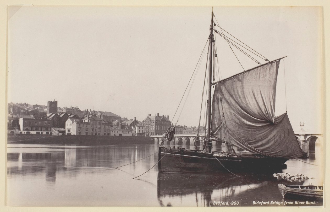 Bideford Bridge vanaf de rivieroever door Francis Bedford