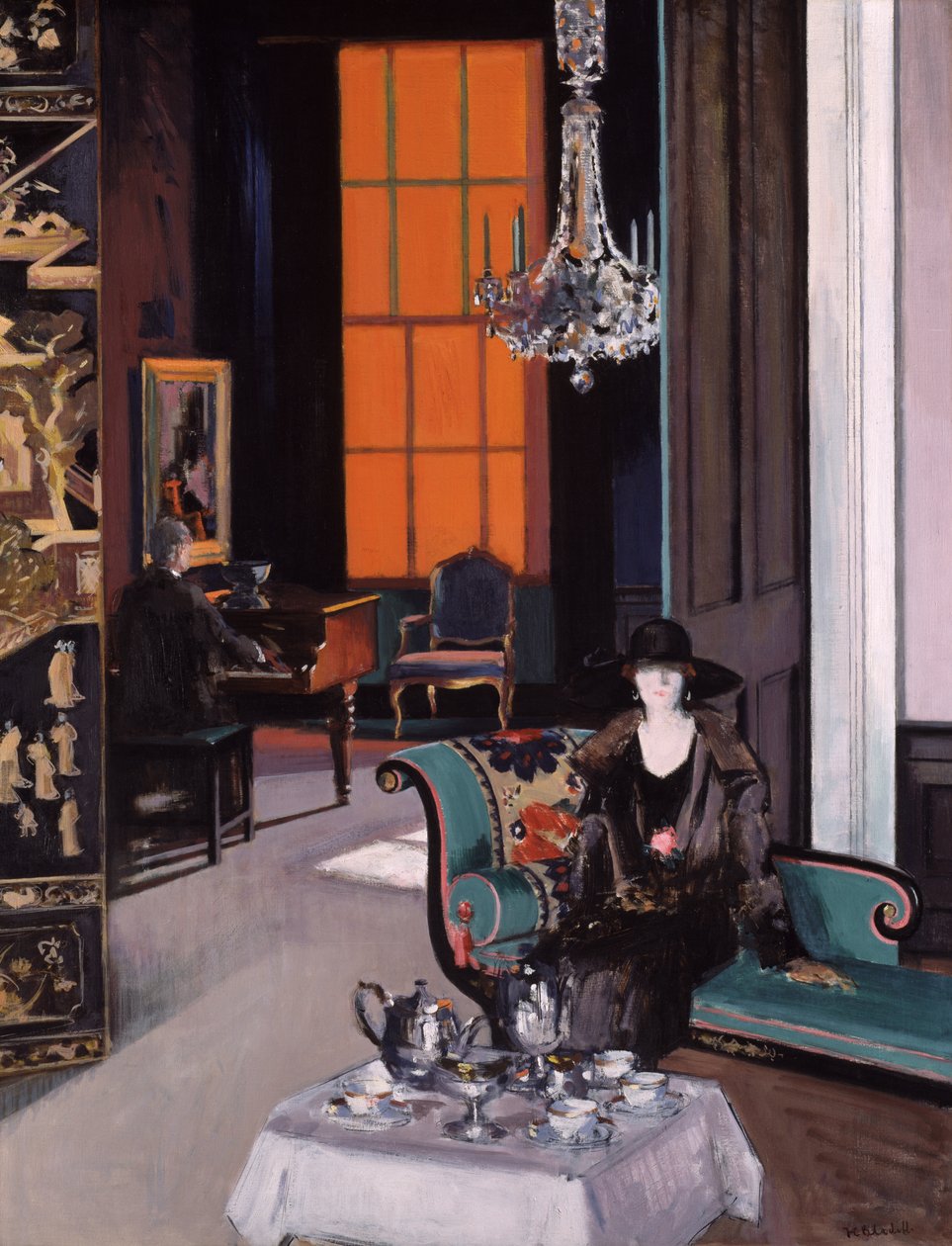 Interieur: Het oranje gordijn, c.1928 door Francis Campbell Boileau Cadell