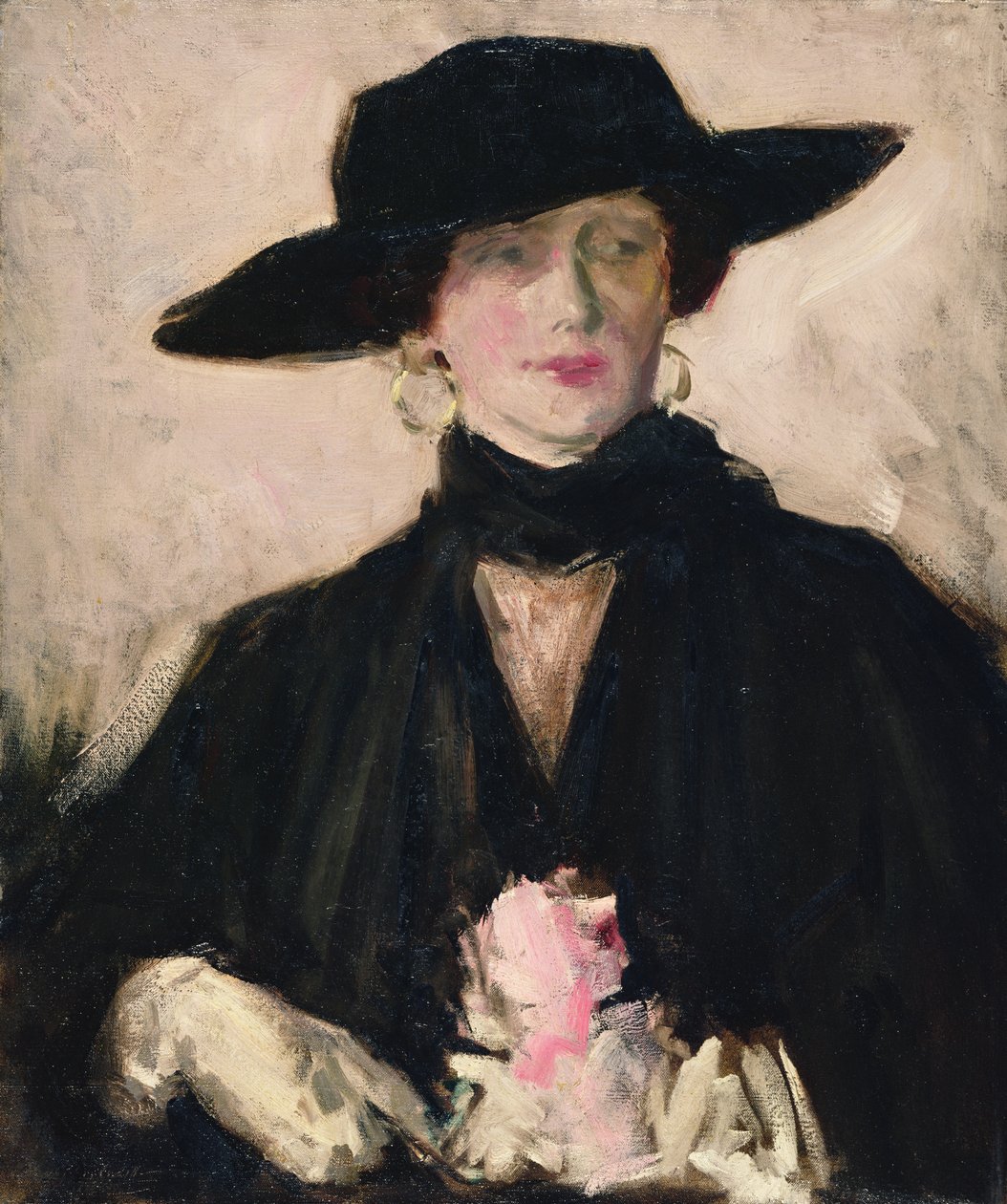 Dame met een zwarte hoed door Francis Campbell Boileau Cadell
