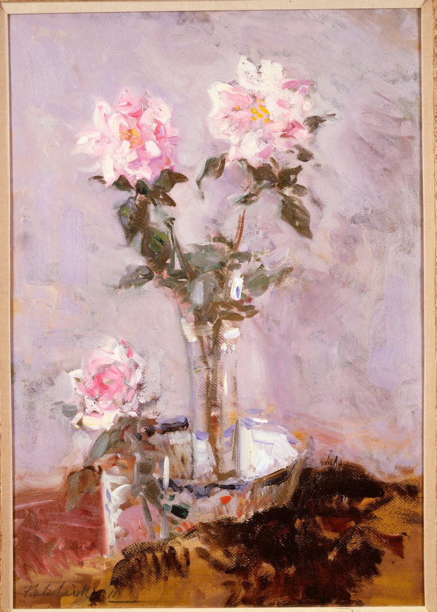 Roze Rozen in een Glazen Vaas door Francis Campbell Boileau Cadell