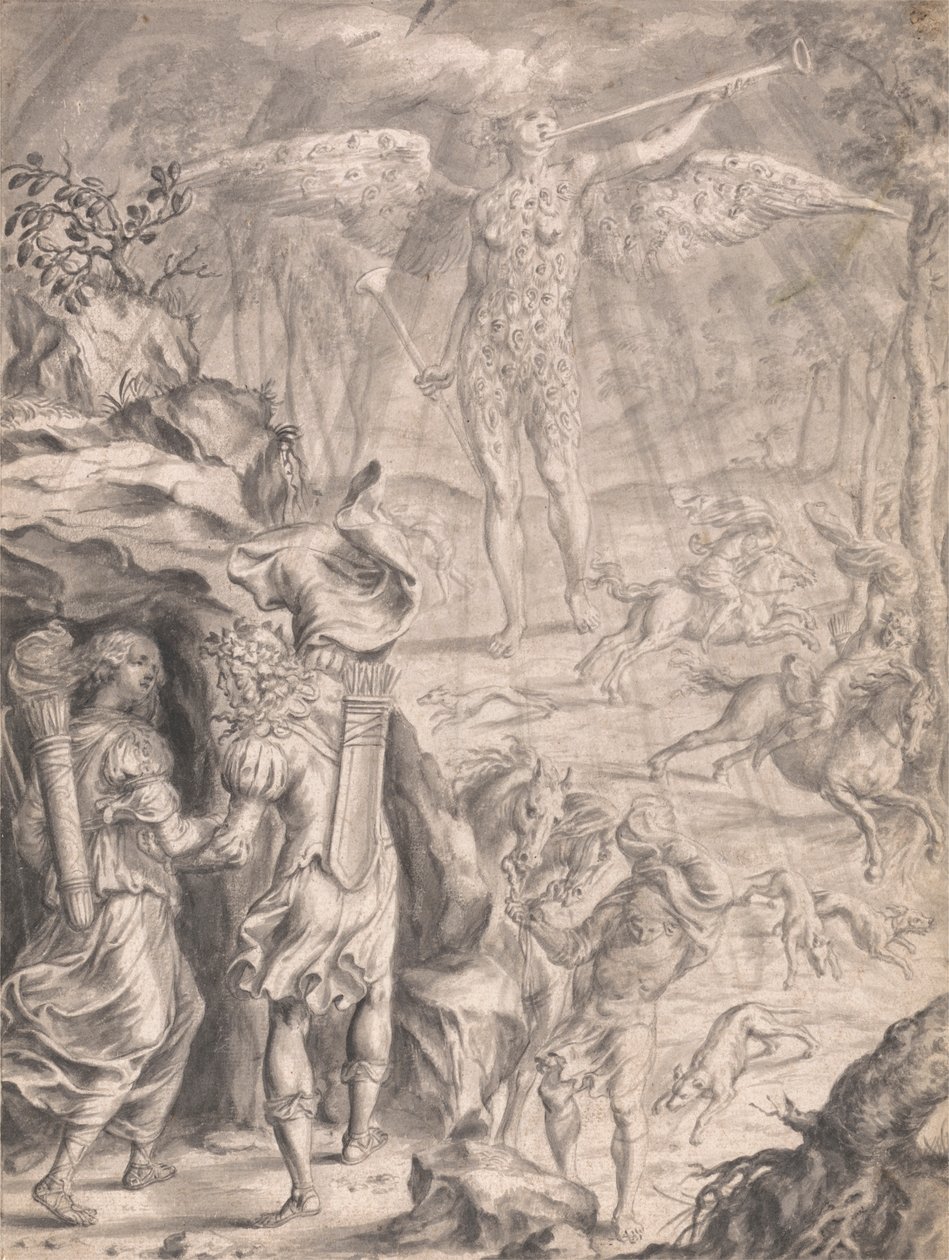 Dido en Aeneas Schuilend in een Grot door Francis Cleyn
