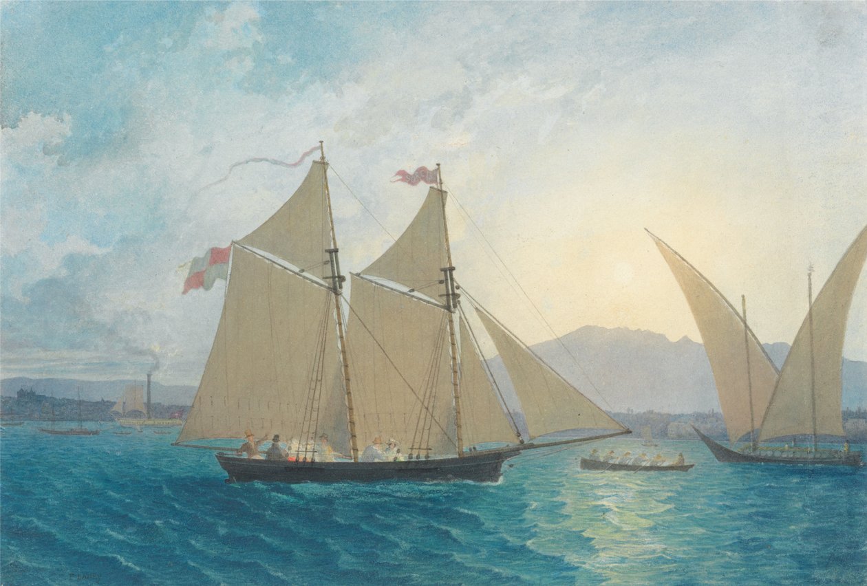 De tewaterlating van "La Sorcière" op het Meer van Genève door Francis Danby