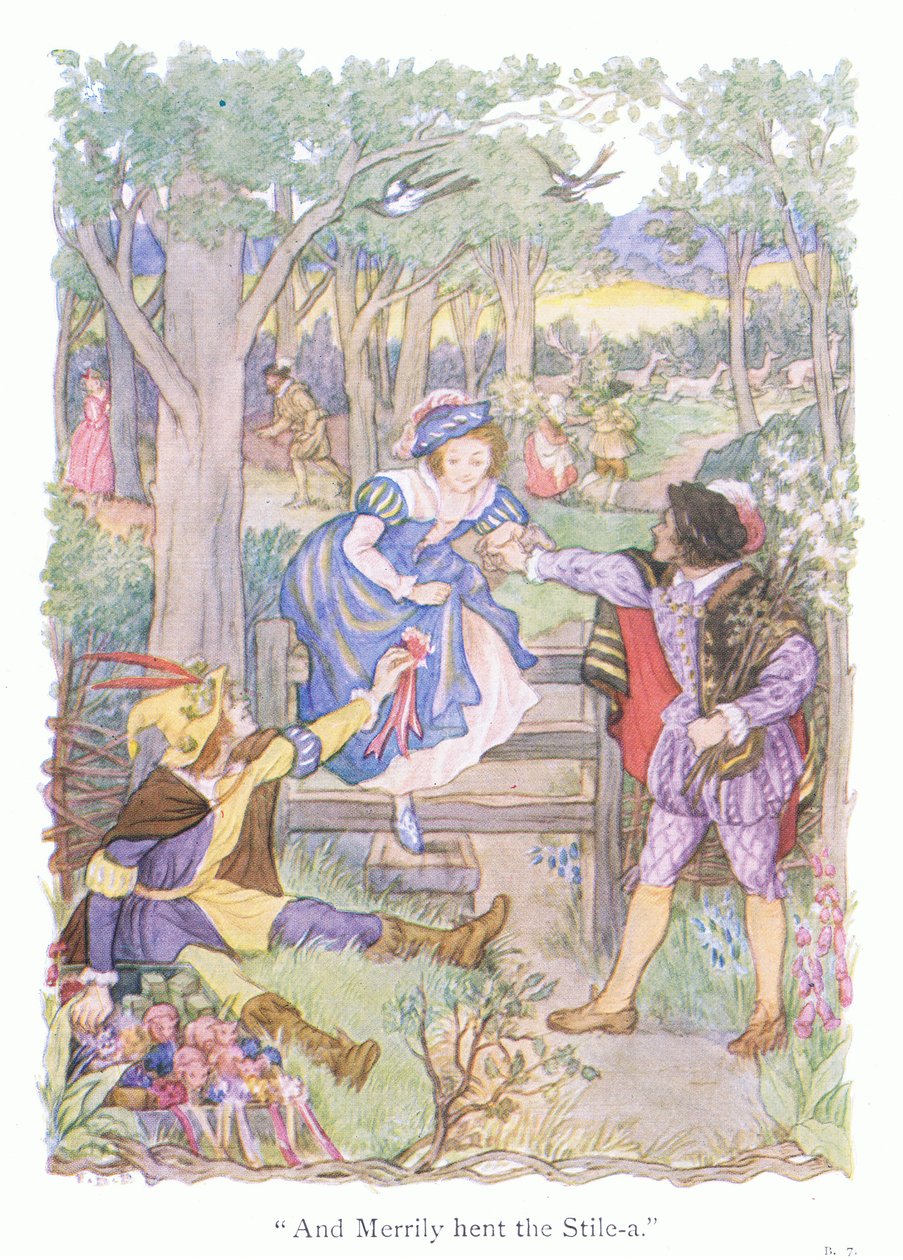 "En vrolijk hent het hek (kleurenlitho) door Francis Donkin Bedford