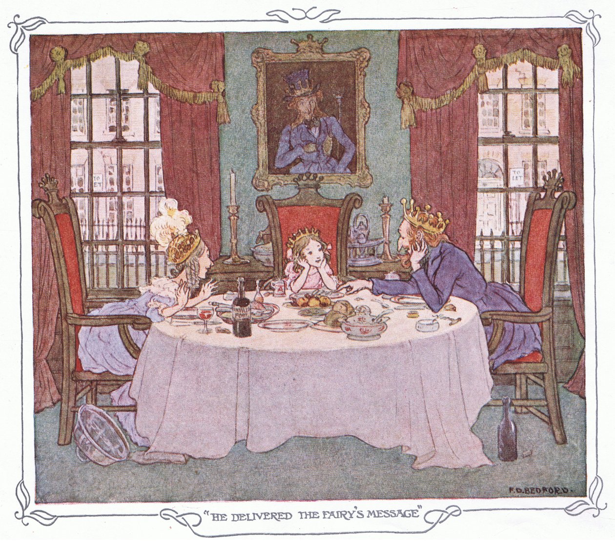 Hij bracht de boodschap van de fee, uit The Magic Fishbone pub.by Warne  Co, c.1940 (kleurenlitho) door Francis Donkin Bedford