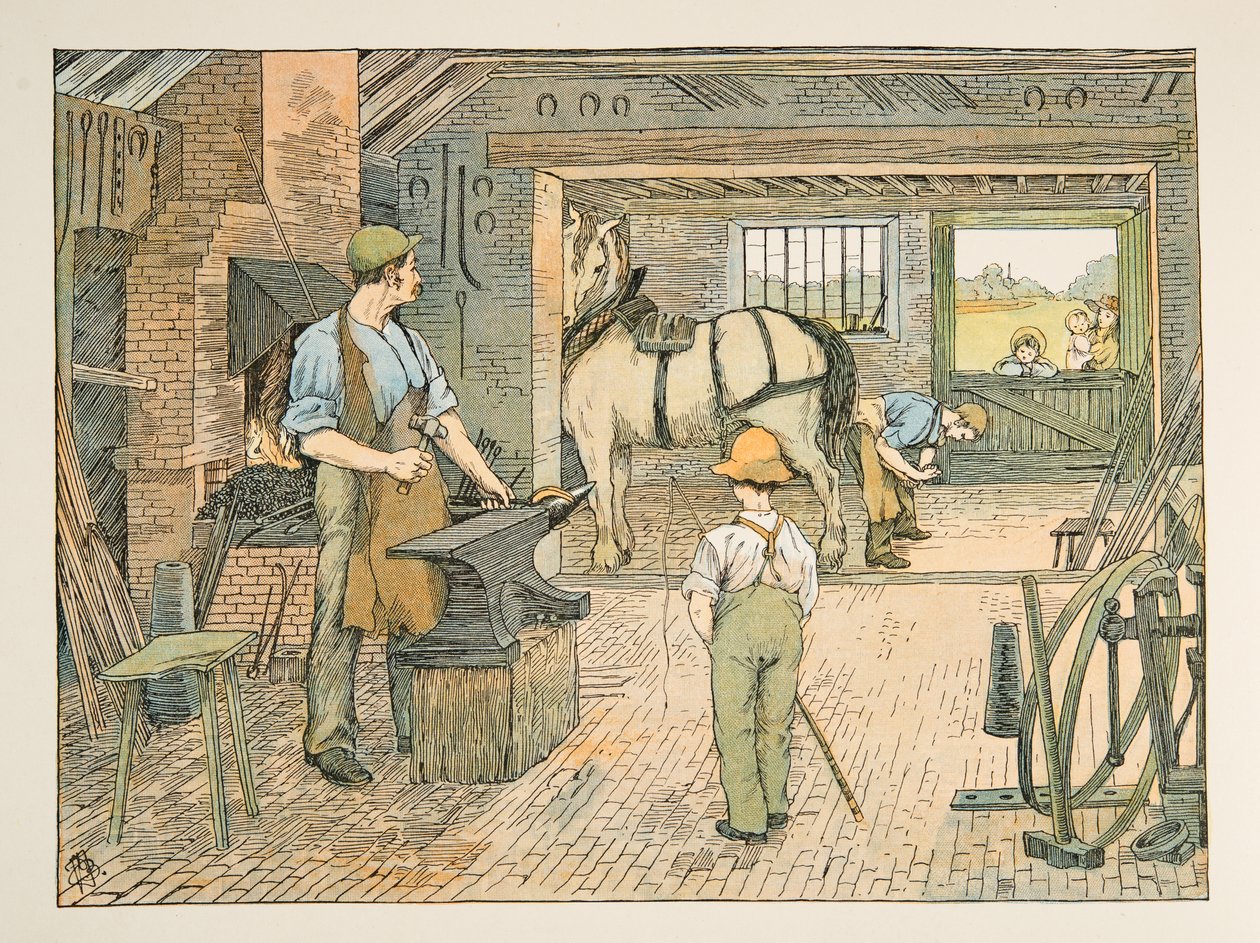 De smid, uit Vier en twintig zwervers, pub. 1900 (kleurenlitho) door Francis Donkin Bedford