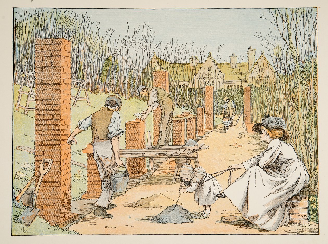 De bouwvakker, uit Vier en twintig zwoegers, pub. 1900 (kleurenlitho) door Francis Donkin Bedford
