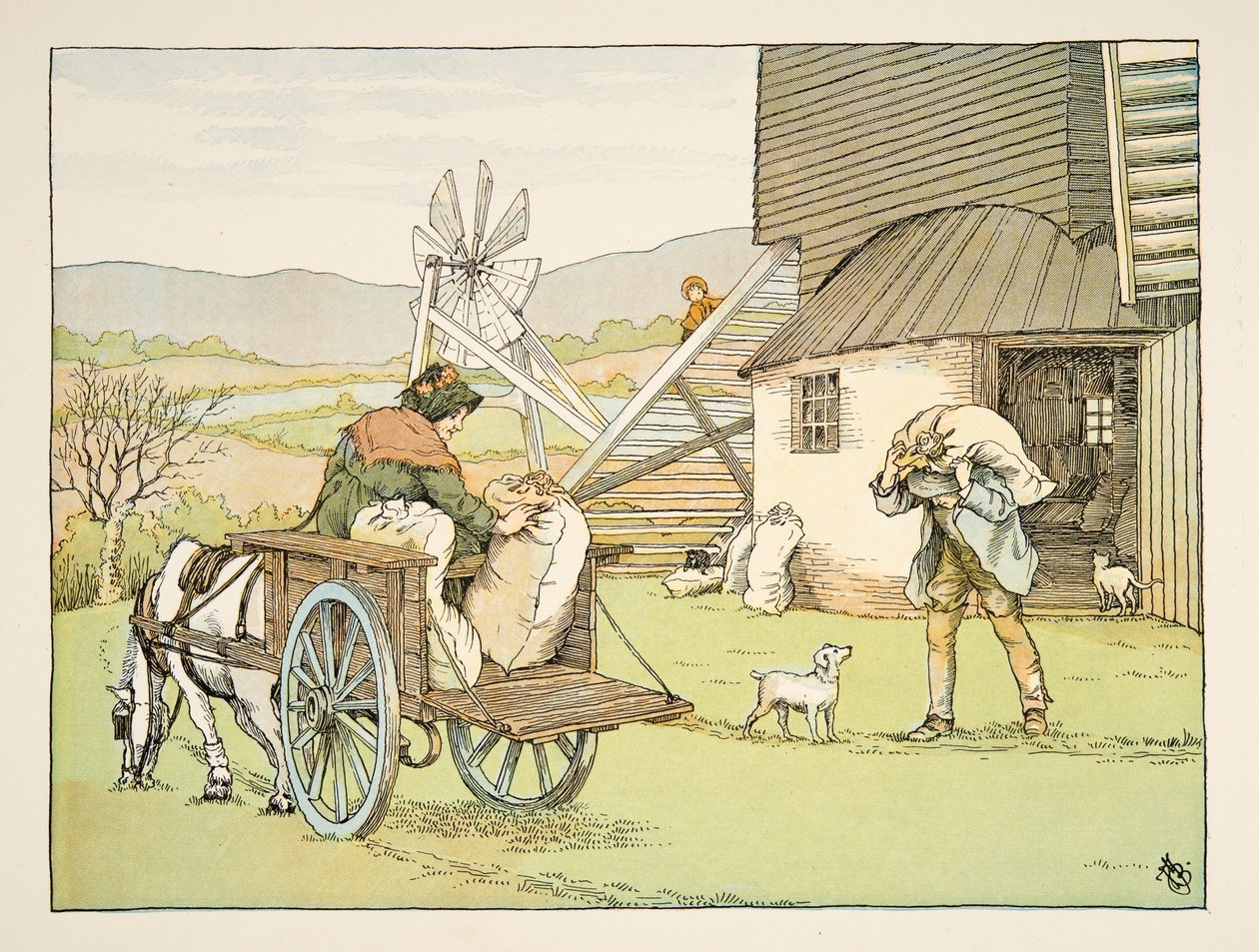 De molenaar, uit Vier en twintig zwoegers, pub. 1900 (kleurenlitho) door Francis Donkin Bedford