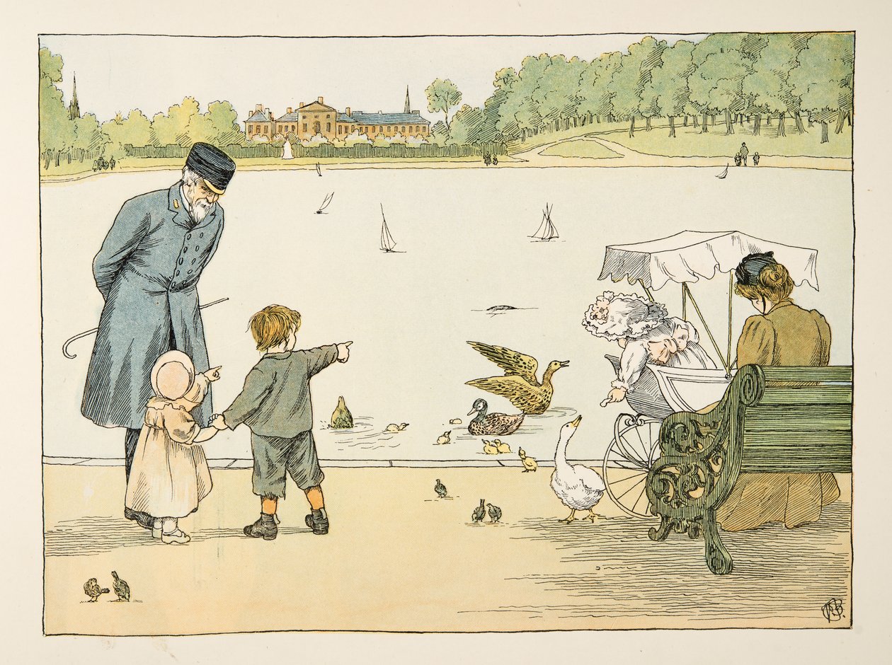 De parkwachter, uit Four and Twenty Toilers, pub. 1900 (kleurenlitho) door Francis Donkin Bedford