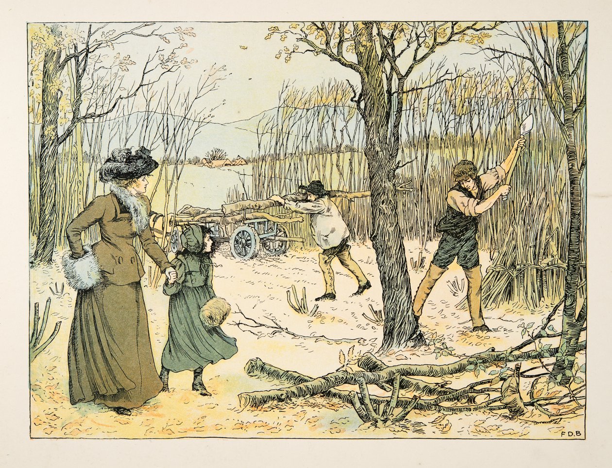 De houthakker, uit Vier en twintig zwoegers, pub. 1900 (kleurenlitho) door Francis Donkin Bedford