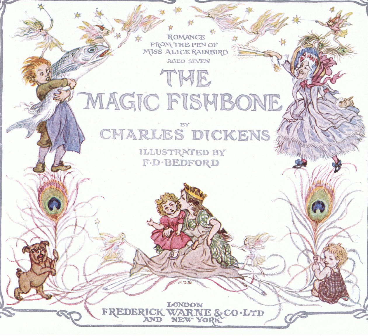 Titelpagina, van The Magic Fishbone pub.by Warne  Co, c.1940 (kleurenlitho) door Francis Donkin Bedford