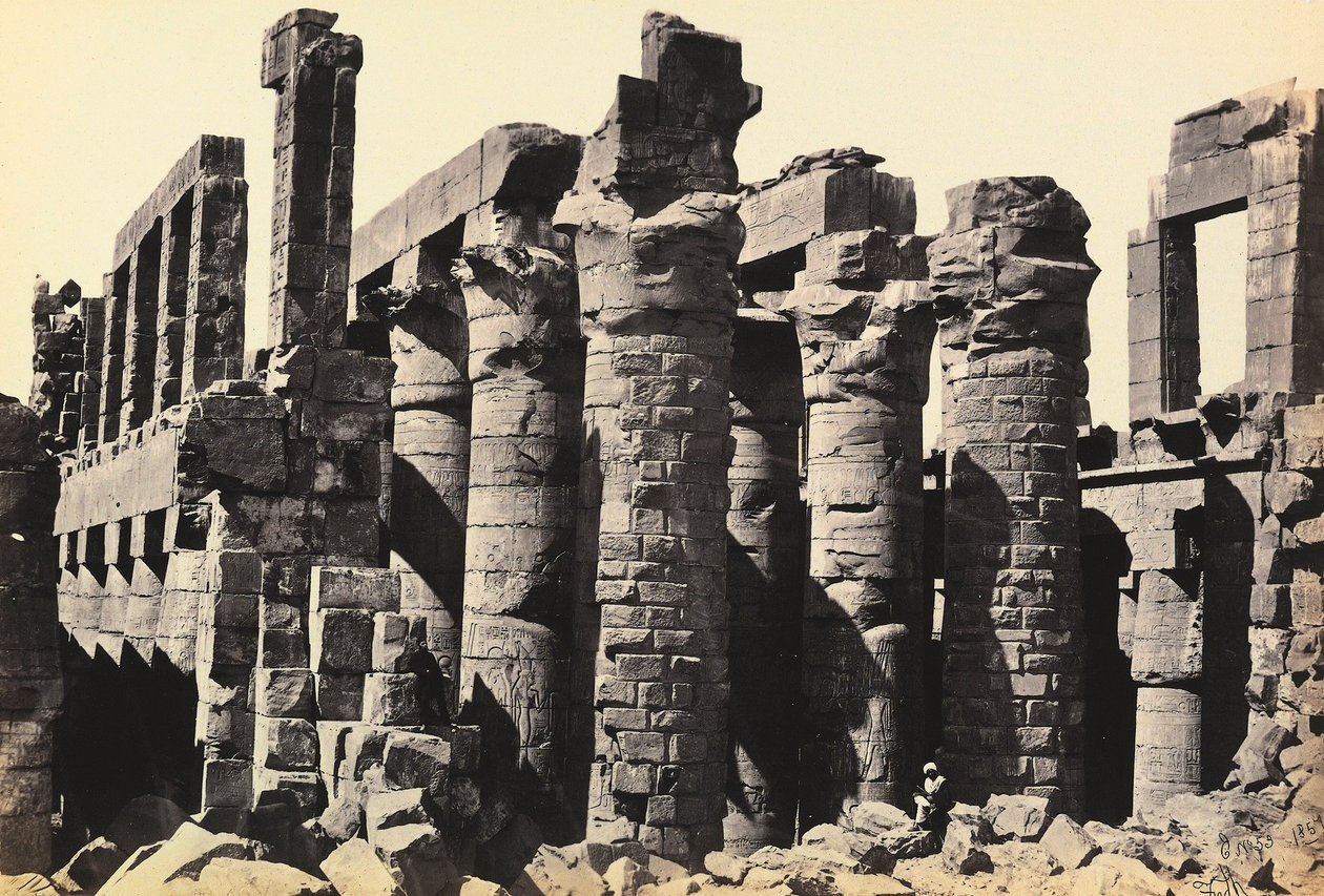 Egypte en Palestina: ruïnes van de grote hypostyle hal van de Grote Tempel van Amon-Ra, Karnak, Egypte door Francis Frith