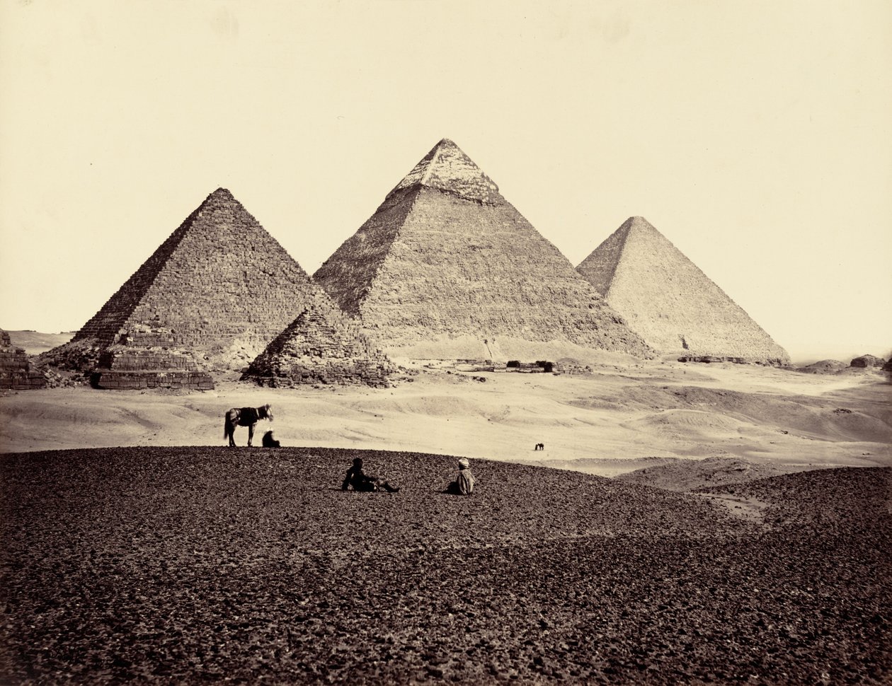 De piramiden van El-Geezeh, vanuit het zuidwesten,1858 (foto) door Francis Frith