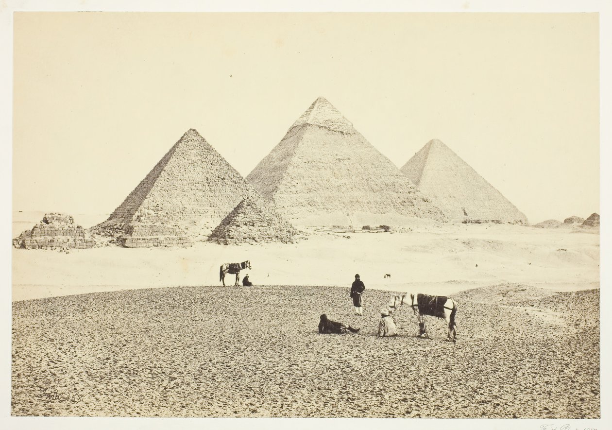 De piramides van El Geezeh, vanuit het zuidwesten, 1857 door Francis Frith