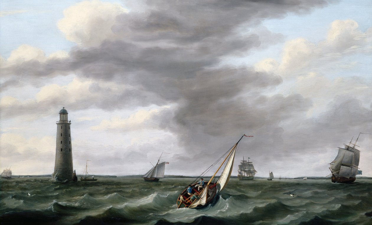 Schepen bij de Eddystone Vuurtoren door Francis Holman