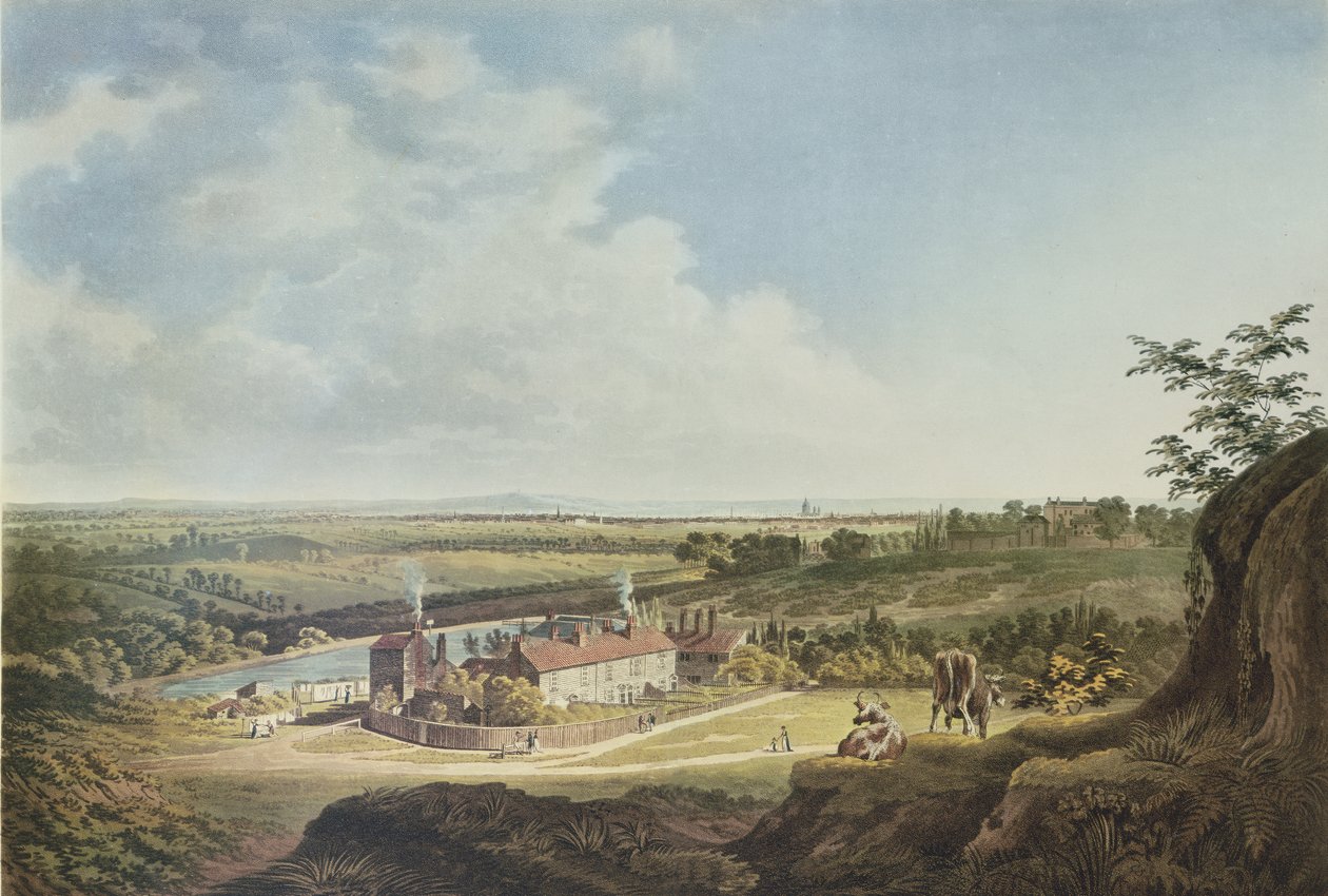 Een uitzicht op Hampstead Heath richting Londen, 1804 door Francis James Sarjent