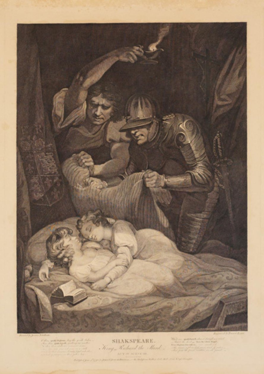 De moord op Edward V en zijn jongere broer, de Hertog van York. Uit William Shakespeares "Richard III", 4e akte, 3e scène door Francis Legat