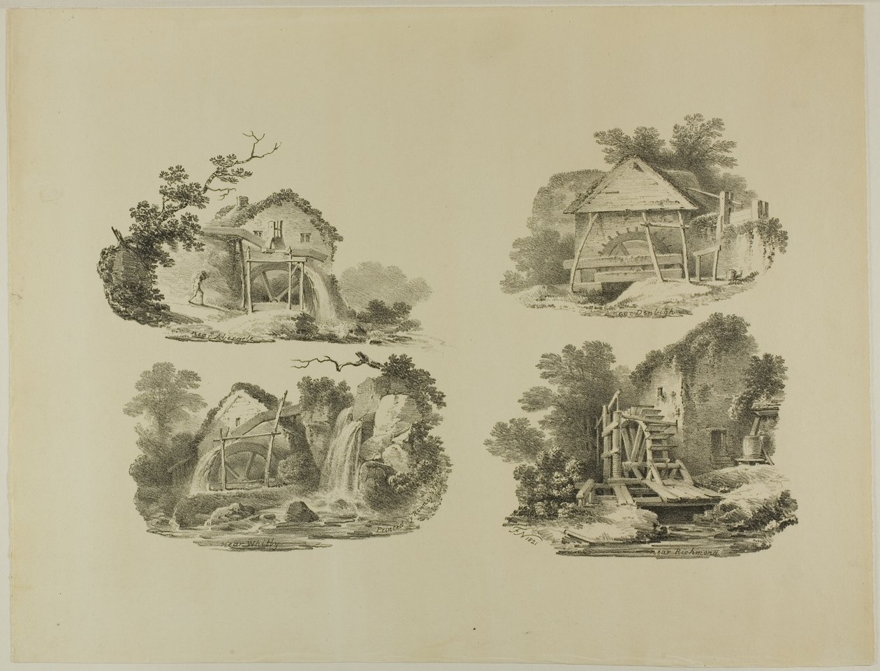 Molenwielen bij Abergele, Denbigh, Whitby, Richmond door Francis Nicholson