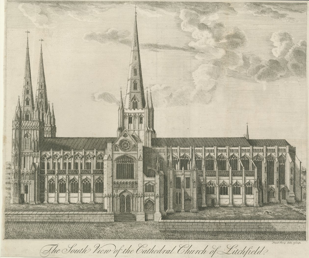 Kathedraal van Lichfield - Zuidaanzicht door Francis Perry
