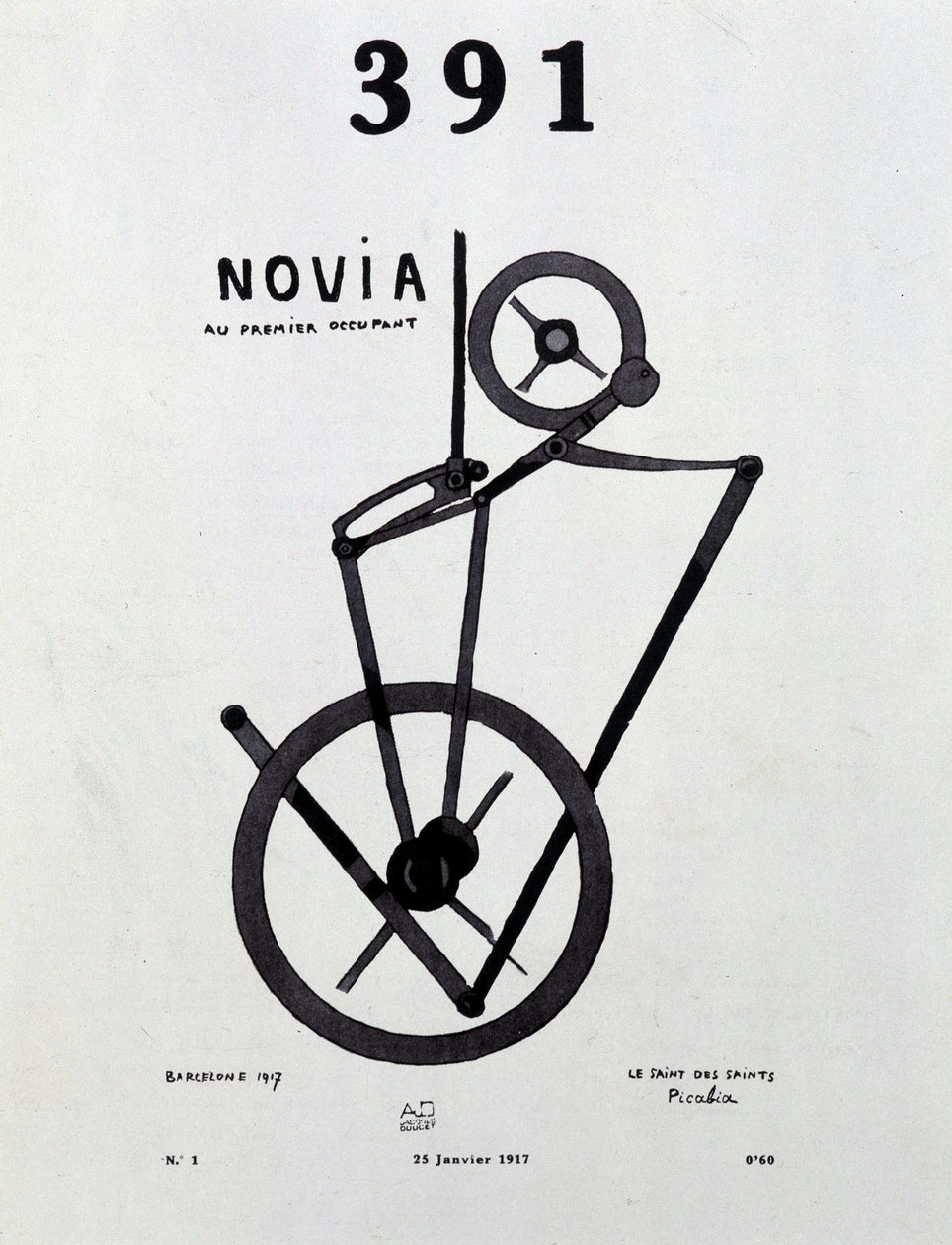 Omslag van het tijdschrift "391" nr. 1 van Picabia (1879-1953), 25/1/1917. door Francis Picabia