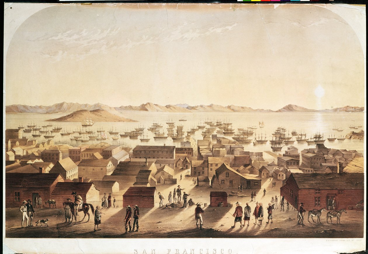 Een algemeen uitzicht op San Francisco, uitgegeven door M und N Hanhart, c.1850-52 door Francis Samuel Marryat