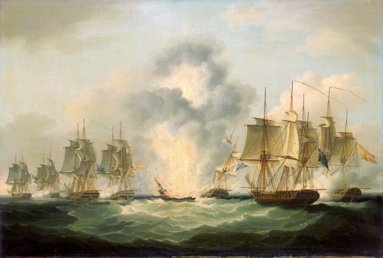 Vier Britse fregatten veroveren Spaanse schattransportschepen, bedoeld om de oorlogsinspanningen van Frankrijk te versterken, 5 oktober door Francis Sartorius