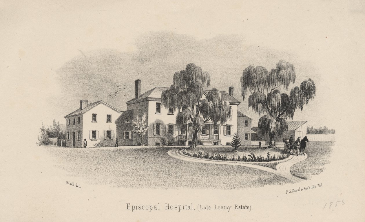 Episcopal Hospital, litho door P.S. Duval en Zoon, 1856 door Francis Schell