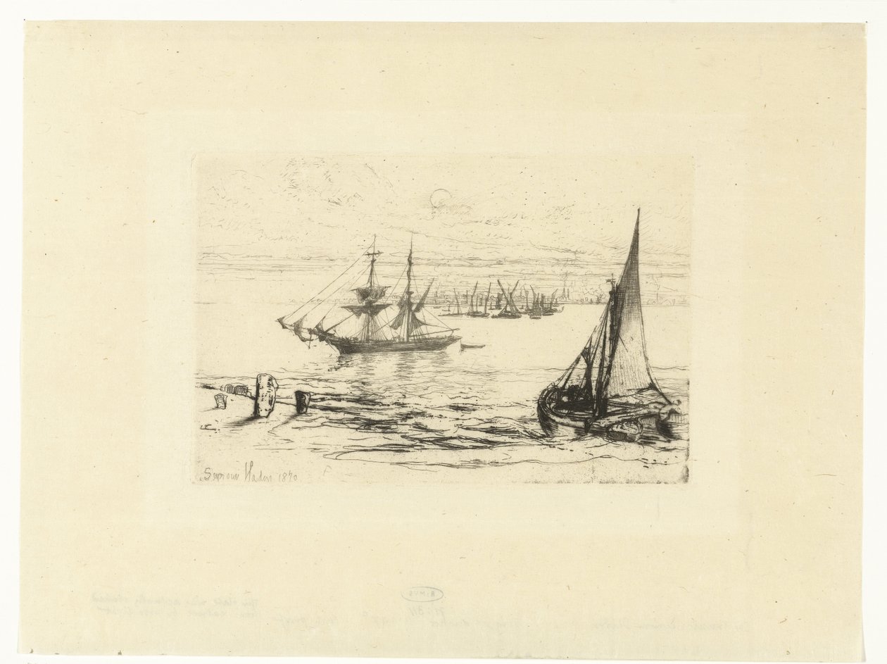 Een schip voor anker door Francis Seymour Haden (Sir) (signed by artist)