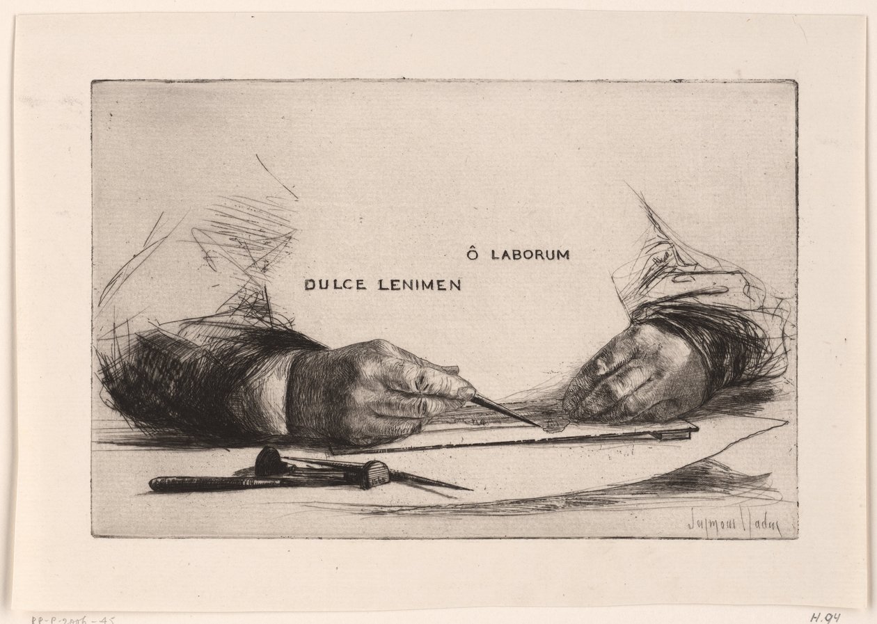 Handen die een ets maken door Francis Seymour Haden (Sir) (signed by artist)